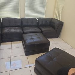 L SHAPE GENUINE LEATHER SOFA SET WITH 2 OTTOMAN 