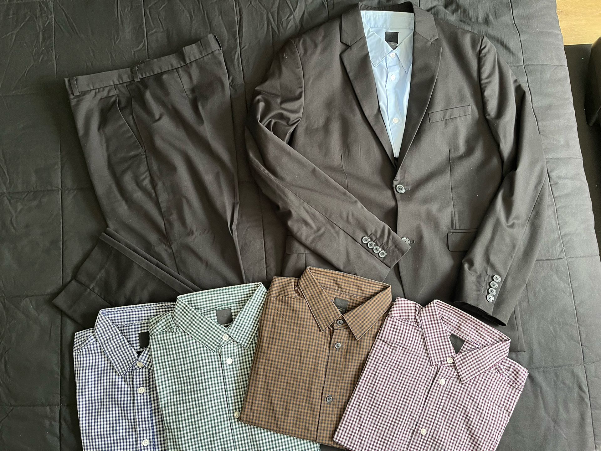 H&M Black Men’s Suit 40R Jacket 34R Pants Assorted Large Button Down Shirts 