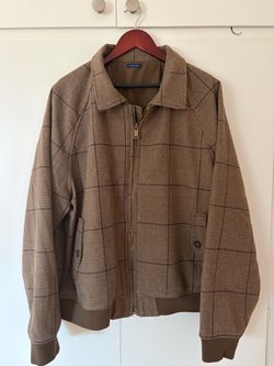 Men’s Brown Plaid Zip-Up Harrington Jacket