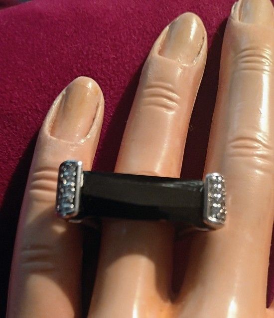 925.Silver Smokey Quartz Diamond Chips Ring 