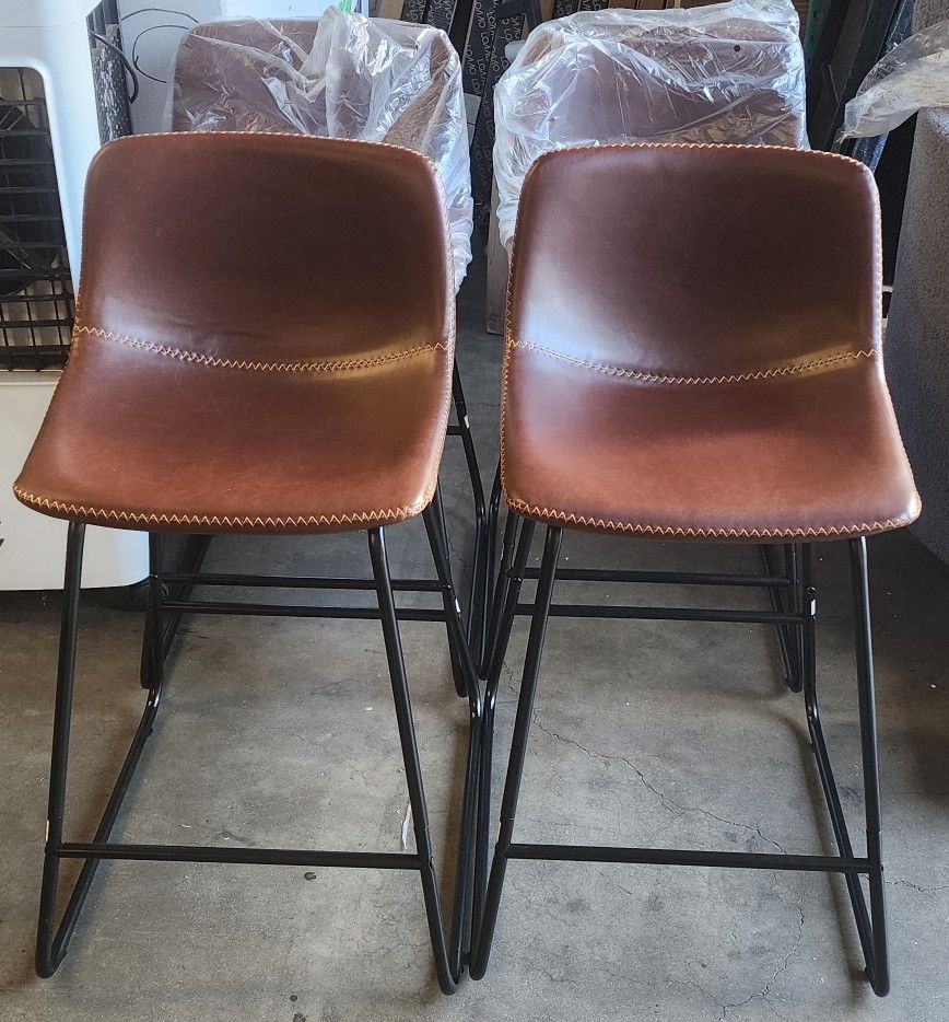 BRAND NEW SET OF 4 COUNTER HEIGHT STOOL 24 INCH FAUX LEATHER UPHOLSTERED DARK BROWN