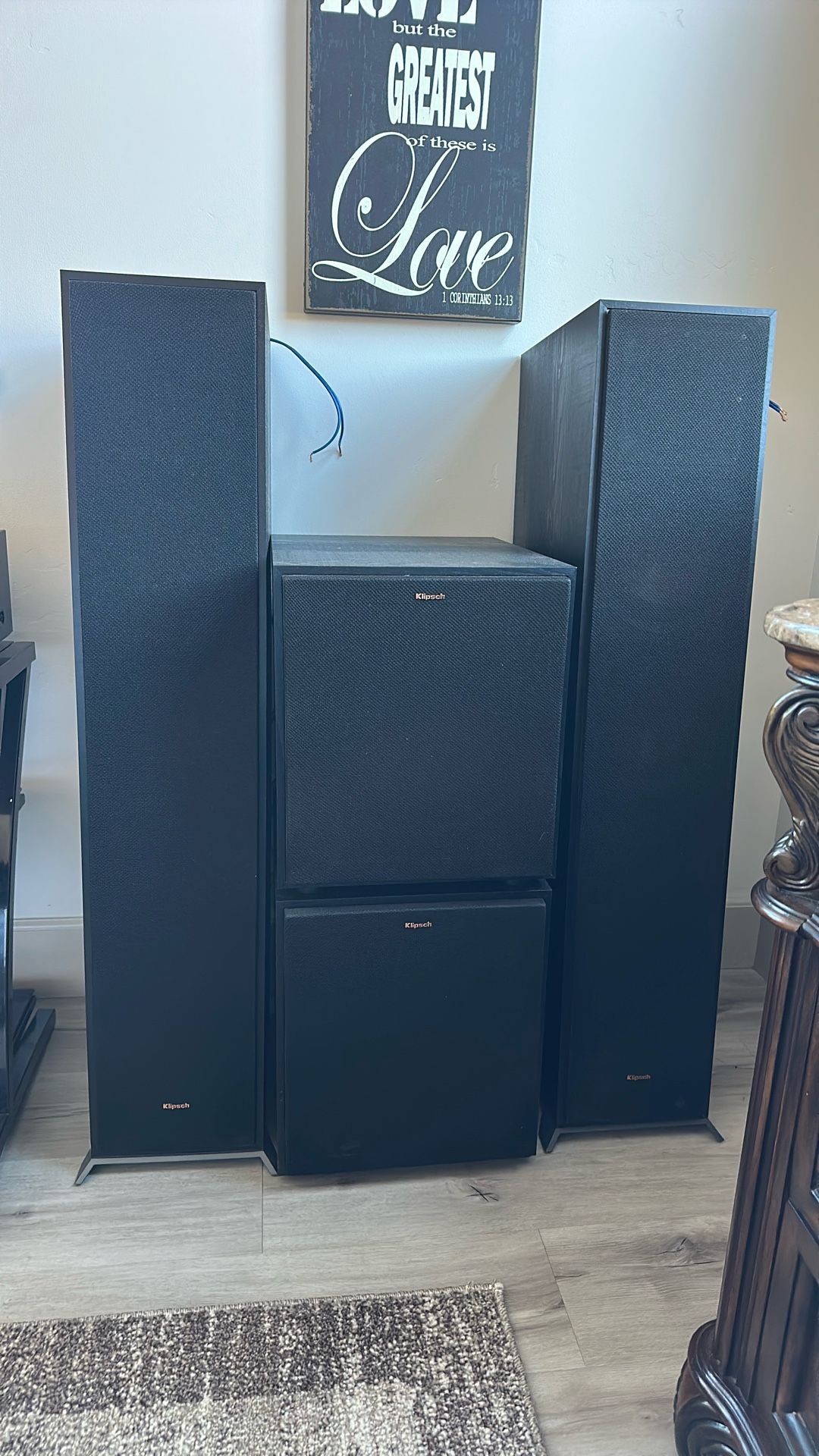 Klipsch Speakers (2) and (2) Sub Woofers DENON Receiver DRA-800H