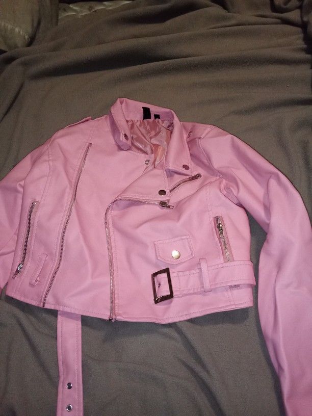 Gorgeous Pink Leather Jacket with matching Pink Hat