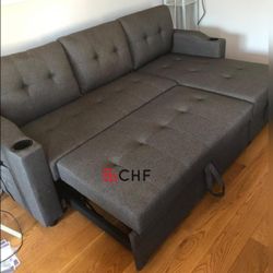 sectional sofa with storage chaise and pull out sofa bed  // Limited Time Offer 