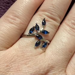 Sapphire Vine Silver Ring 925 Sz 8 & 9