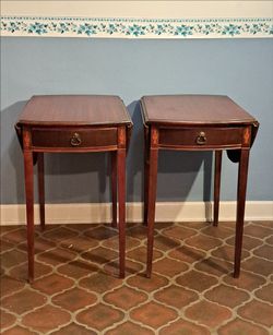 Pair of Hickory Chair Style Drop Leaf Side Tables with Fan Inlay