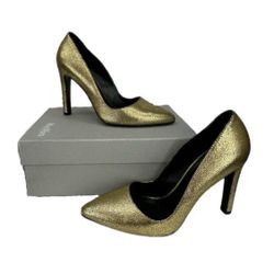NEW MaxMara Zufolo Metallic Leather Gold Pumps 38.5