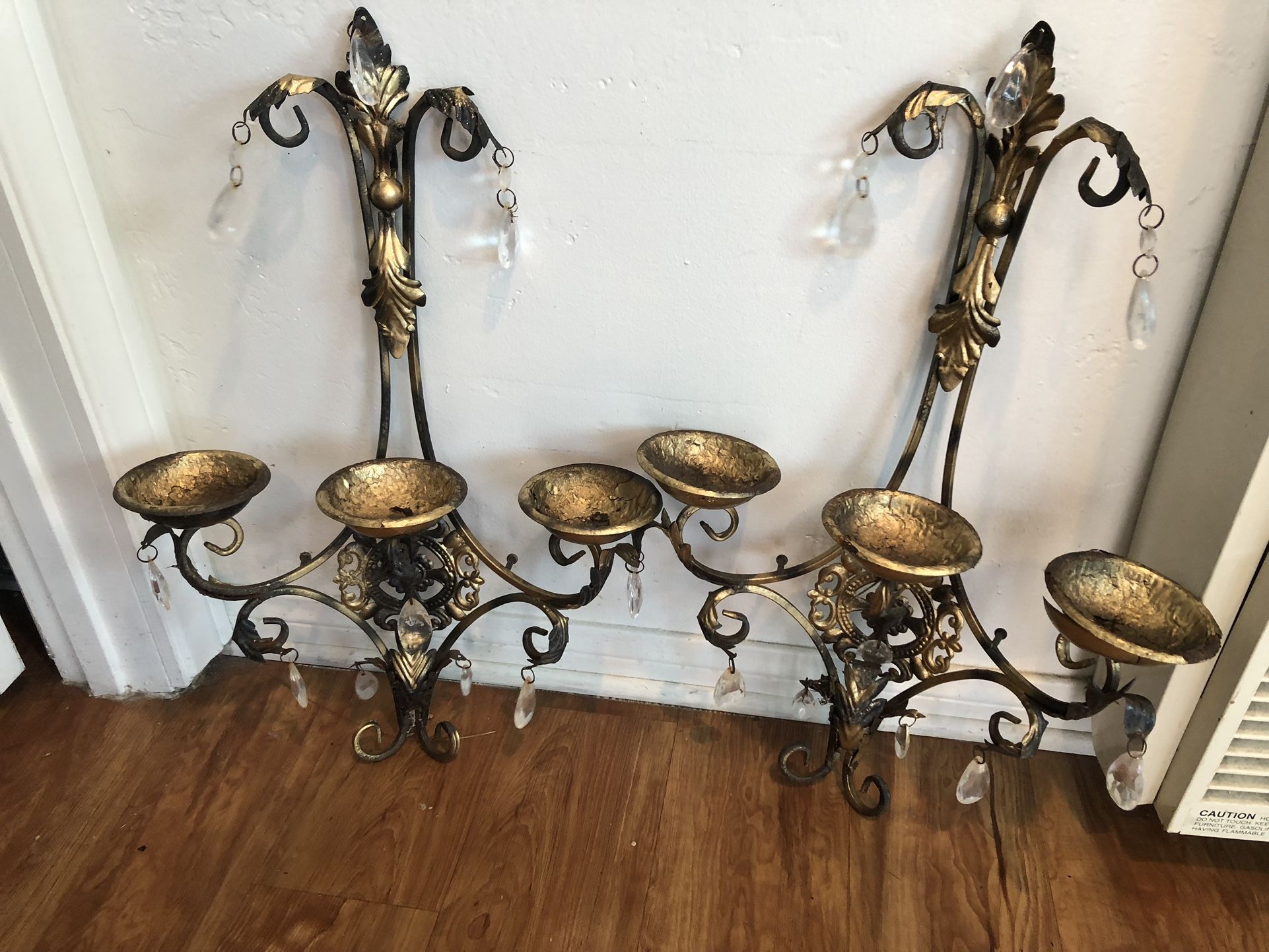 Decorative Wall Candle Plant Holder Black Gold with faux crystals.