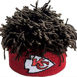 New Handmade Crochet Mahomes Inspired Beanie With KC Patch 