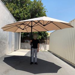 (NEW) $95 Beige Large 15 FT Double Sided Umbrella Outdoor Patio Garden Yard (Weight base not included)