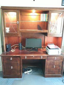 Wooden computer desk with hutch
