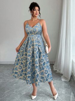 Plus Size Blue Elegant Spaghetti Strap Formal Dress size 18