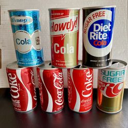 Vintage 1970’s Coca-Cola, Diet RC And Other Cola Soda Pop Cans. 