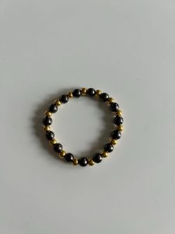 Handmade Elegant Alternating Black and Gold Beaded Bracelet Bangle