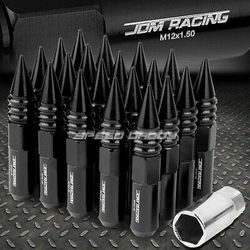 JDM ALUMINUM BLACK SPIKED LUG NUTS+ADAPTER 20PCS/SET M12X1.5 25MM OD/107MM TALL