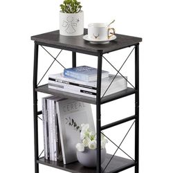 Set of 2 3-Tier Small End Tables Narrow Side Table with Steel Grid Storage Shelves Slim Nightstand X-Design Sofa Side Table Small Bookshelf Bookcase D
