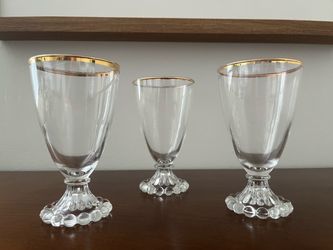 Vintage-Set of 3 Crystal Glasses with Gold Rim