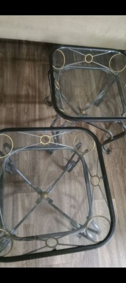 Glass Top Metal Side Tables Set of 2
