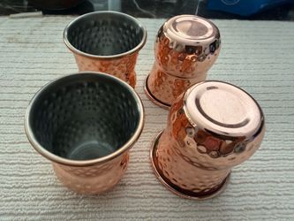 Set of small Copper Cups, Hammered copper cups, set of four.