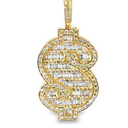 Dollar Sign Baguette Pendant 10K Yellow Gold 2.25ctw Diamond Pendant