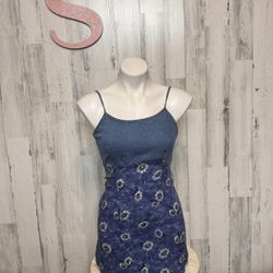 RB Basic Denim & Floral Sunflower Print Mini Dress Women’s Small