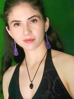 PURPLE GLITTER GUITAR EARRINGS