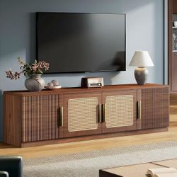 HL0157 70.9" TV Stand for Living Room, Mid Century Modern Entertainment Center with 6-Tier Storage Shelf, Wood Long Media Console Television Stands Ca