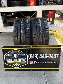 2 USED TIRES 235/45/18 ROAD HUGGER CTP AS/02 $140 CASH PRICE MOUNTED & BALANCE