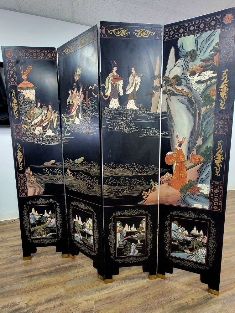 Imported From Okinawa During The Vietnam War 4 panel Coromandel Screen