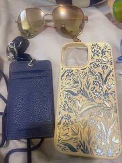 Blue sunglasses keychain and other
