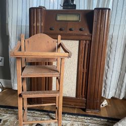 26 inches tall this antique doll high chair is in excellent shape.