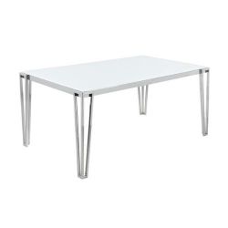 Dining Table with Glass Top and Metal Legs White and Chrome