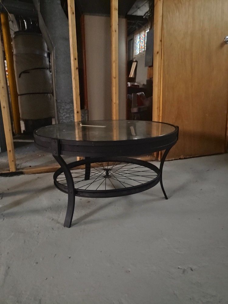 Awesome Glass Coffee Table With Metal Accent Spokes