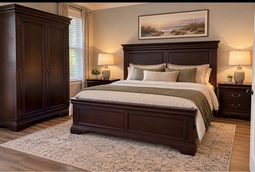 Dark Wood King armoire 2 nightstands (Ashley Furniture)