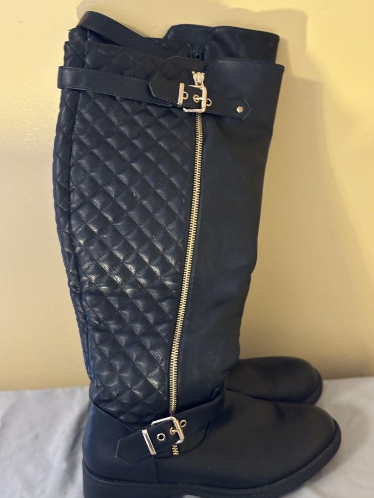 Women's Winkle Back Shaft Side Zip Knee High Flat Riding Boots