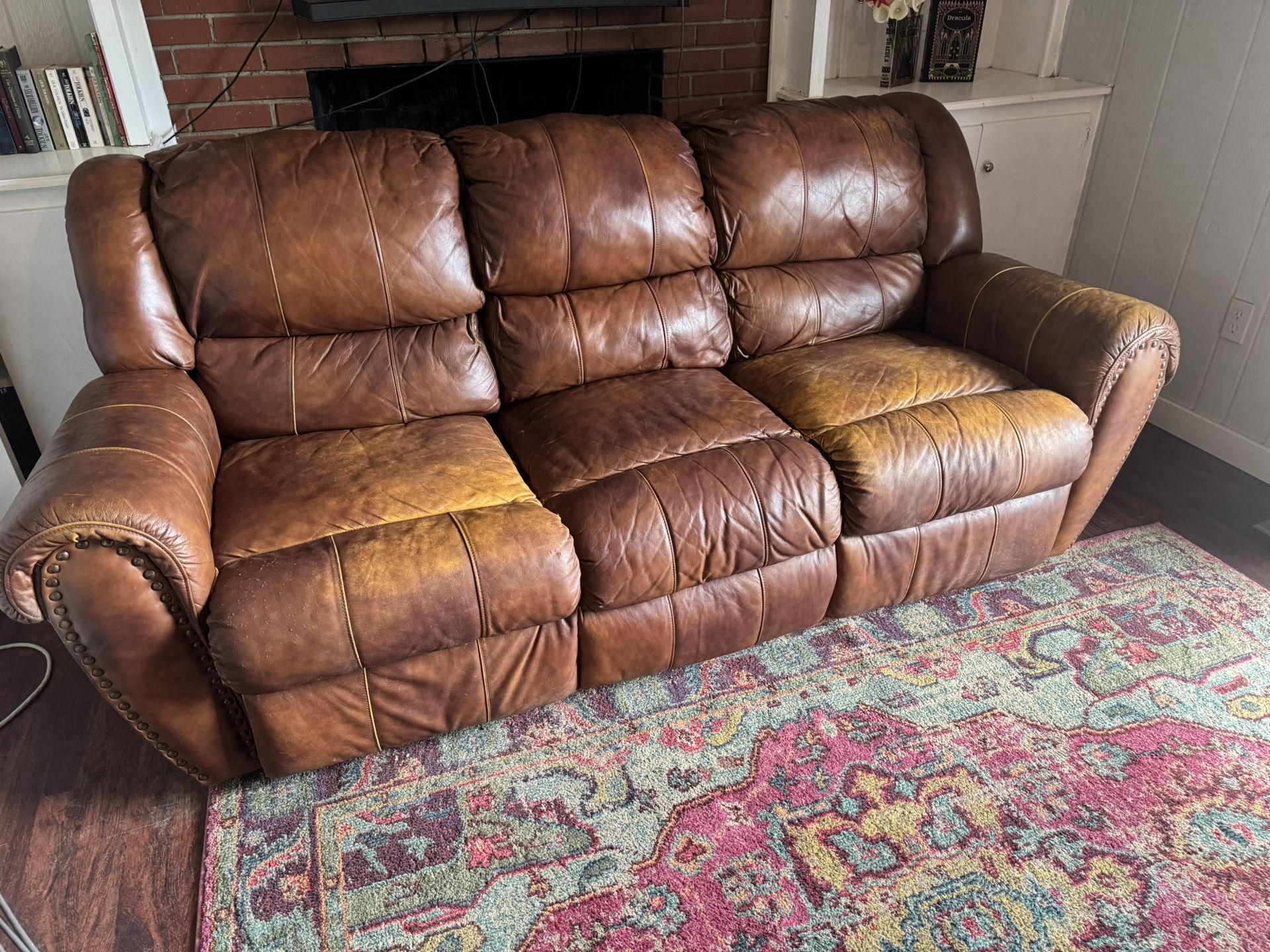Leather Couch W/Two Recliners