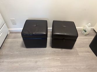 Leather cushioned footstools with storage