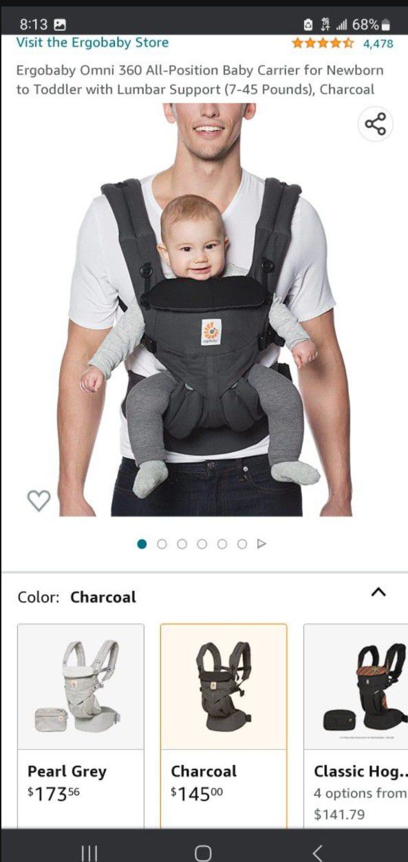 Ergobaby Omni 360 All-Position Baby Carrier for Newborn to Toddler with Lumbar Support (7-45 Pounds), Charcoal

