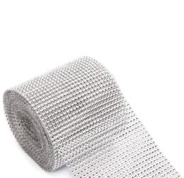 Silver Diamond Rhinestone Mesh Ribbon, Wedding Ribbon, Diaper Cake Ribbon, 4.75" x 10 Yards, 24 Row, 1 Roll
