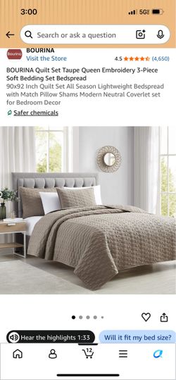 BOURINA Queen Quilt Set Taupe 3-Piece Bedspread