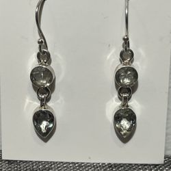 Sterling Silver Double Green Amethyst Dangle Earrings New