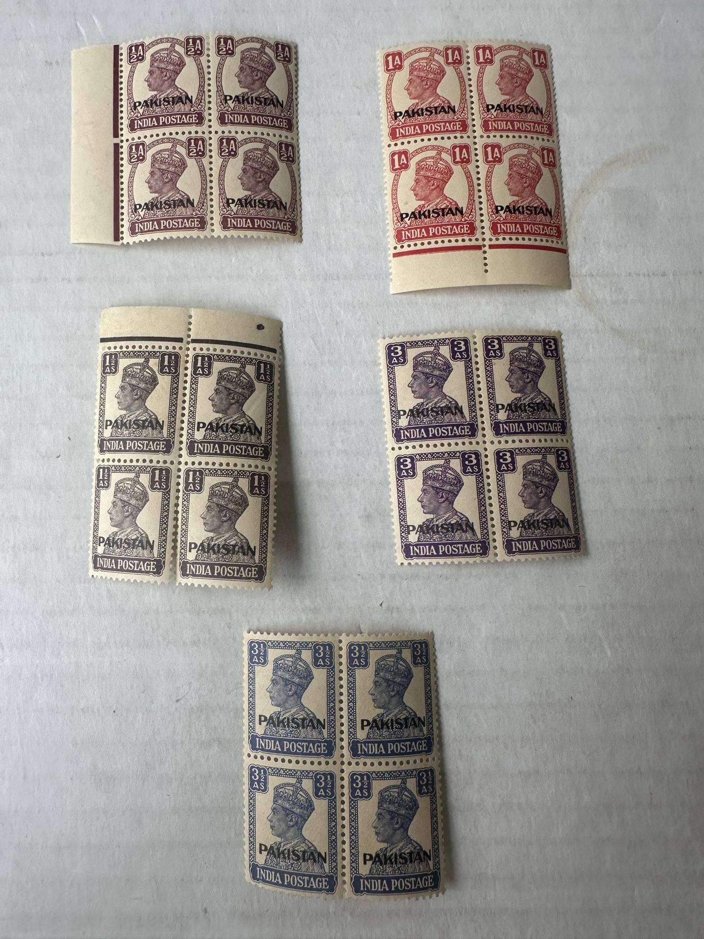 Pakistan Stamp Blocks Of 4 5 Different Values