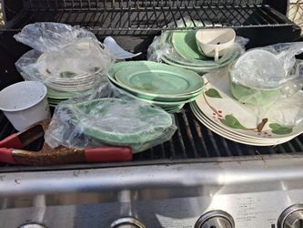 Glass cups and plates $1