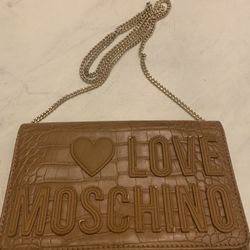 NWT Love Moschino Logo Croc-Embossed Crossbody Bag