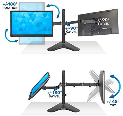 Mount-It! Dual monitor support | Dual Monitor Desk Mount for Two 21, 22, 23, 24, 27, 28, 30, 32 Inch Computer Displays, Freestanding Base, 2 Heavy Dut