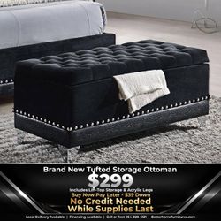 Black Tufted Storage Ottoman with Acrylic Legs