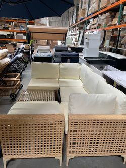 Slightly USED 6 Pcs Rattan Patio Furniture Set Outdoor Conversation Set & Glass-Top Coffee Table
