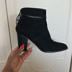 ShoeDazzle “Hannah” Black Suede Heeled Ankle Bootie