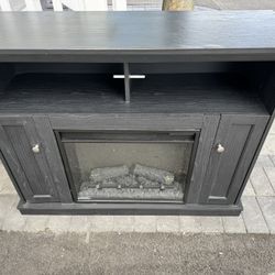 Like New TV Stand Black Fireplace