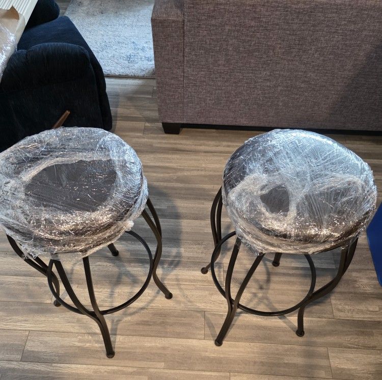 2 Dark Brown And Black Bar Stools